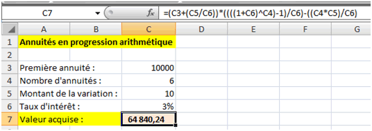 valeur acquise avec Excel