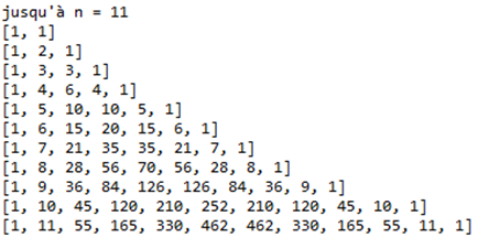 triangle de Pascal, sortie Python