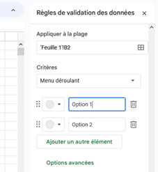 menu de validation