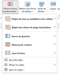 menu de mise en forme conditionnelle