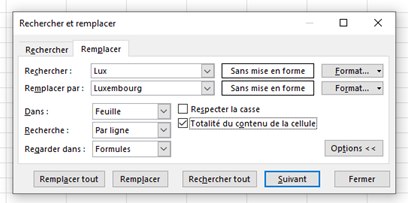 options de remplacement