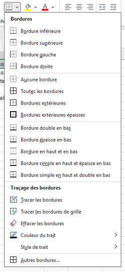 menu des bordures